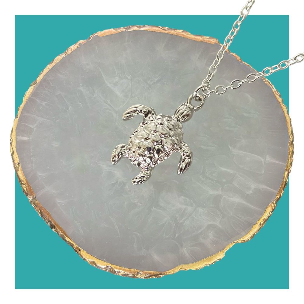 Sea Turtle Necklace Silver Plated Pendant & Cable Chain Jewelry for Layering